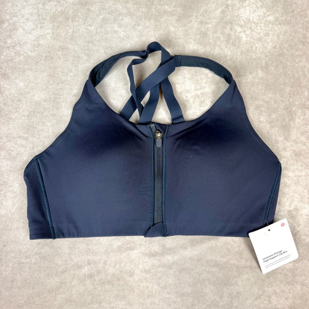 Lululemon Energy High Support Zip Bra Navy Blue Front Closure Sports Bra 36C